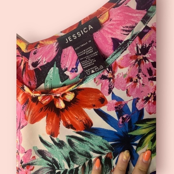 Vintage Jessica Floral Patterned Midi Dress with Shoulder Details, Size 16 - Picture 3 of 4